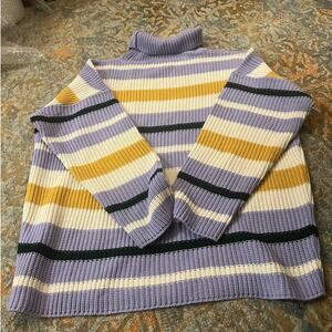 ASOS DESIGN Striped Mock Neck Sweater – Size M – Lilac, Mustard, Cream, Black